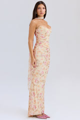 Hallie Honeyflower Print Strapless Corset With Neck Scarf