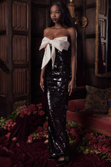 Holly Black Sequin Strapless Bow Dress