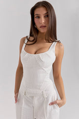 Selma White Pinstripe Boned Corset Top