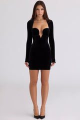 Sierra Black Velvet Deep Plunge Mini Dress