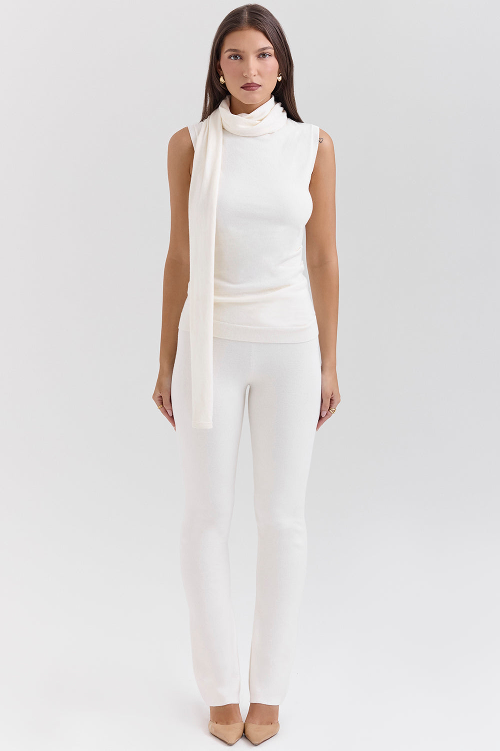 Wren Ivory Cashmere Slim Cigarette Pants