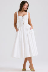 Milia White Broderie Anglais & Cotton Midi Dress