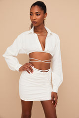 Iris Off White Wrap Around Cropped Shirt