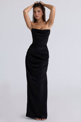 Adrienne Black Satin Strapless Corset Maxi