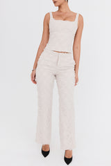 Mistress Rocks Taupe Textured Floral Trousers - SALE