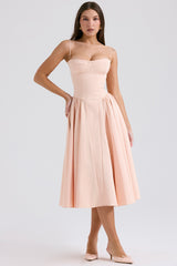Samaria Peach Parfait Twill Corset Midi Dress