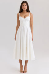 Steffani White Stretch Cotton Midi Sundress