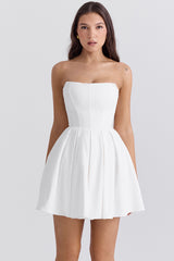 Emmanuela White Strapless Pleated Mini Dress