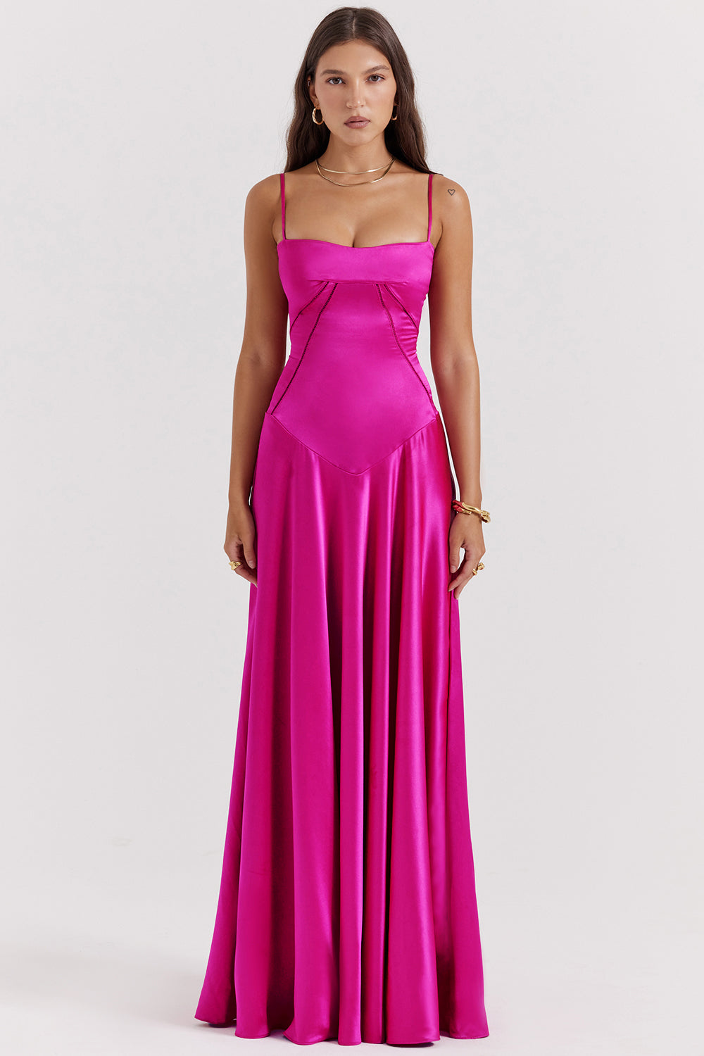 Anabella Fuchsia Lace Up Maxi Dress