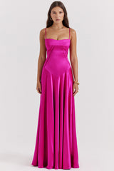 Anabella Fuchsia Lace Up Maxi Dress