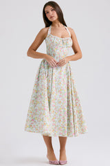 Adabella Pale Blue Meadow Print Cotton Halter Sundress
