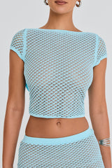 Mistress Rocks Seafoam Knit Open Back Ruffle Top - SALE