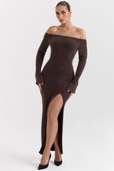 Lucena Espresso Knit Off Shoulder Dress