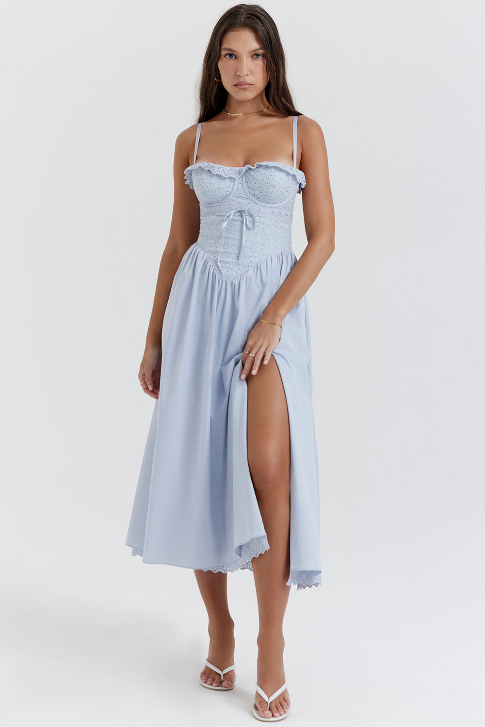 Jaime Soft Blue Cotton Broderie Anglais Midi SunDress