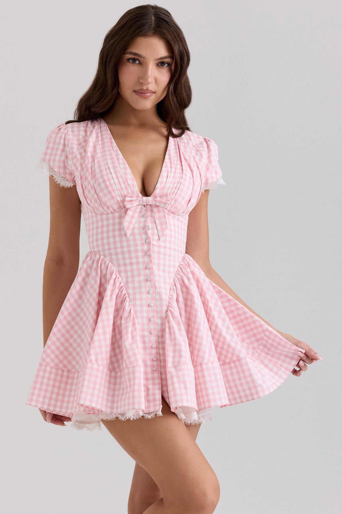 Emiliana Pink Gingham Cotton Mini Dress