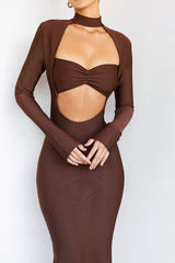 ImplicationsMistress Rocks  Chocolate Bandage Cutout Midi Dress