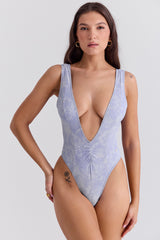 Martinique Lavender Paisley Plunge Swimsuit