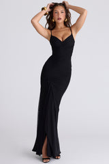 Issey Black Stretch Mesh Draped Maxi Dress