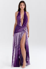 Olessia Orchid Backless Halter Maxi Dress
