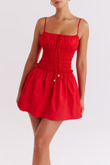 Mistress Rocks Red Shirred Gathered Mini Dress - SALE
