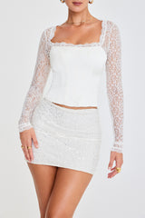 Mistress Rocks Ivory Sequin Beaded Mini Skirt - SALE