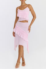 Mistress Rocks Pink Icing Shirred Ruffle Midi Skirt - SALE