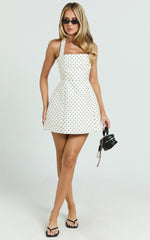 Dante Mini Dress - Halter Neck Tie Tulip Skirt Dress in White Polkadot