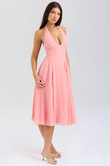 Solada Peach Georgette Halter Sundress