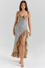 Aloura Paisley Print Georgette Ruffle Maxi Dress