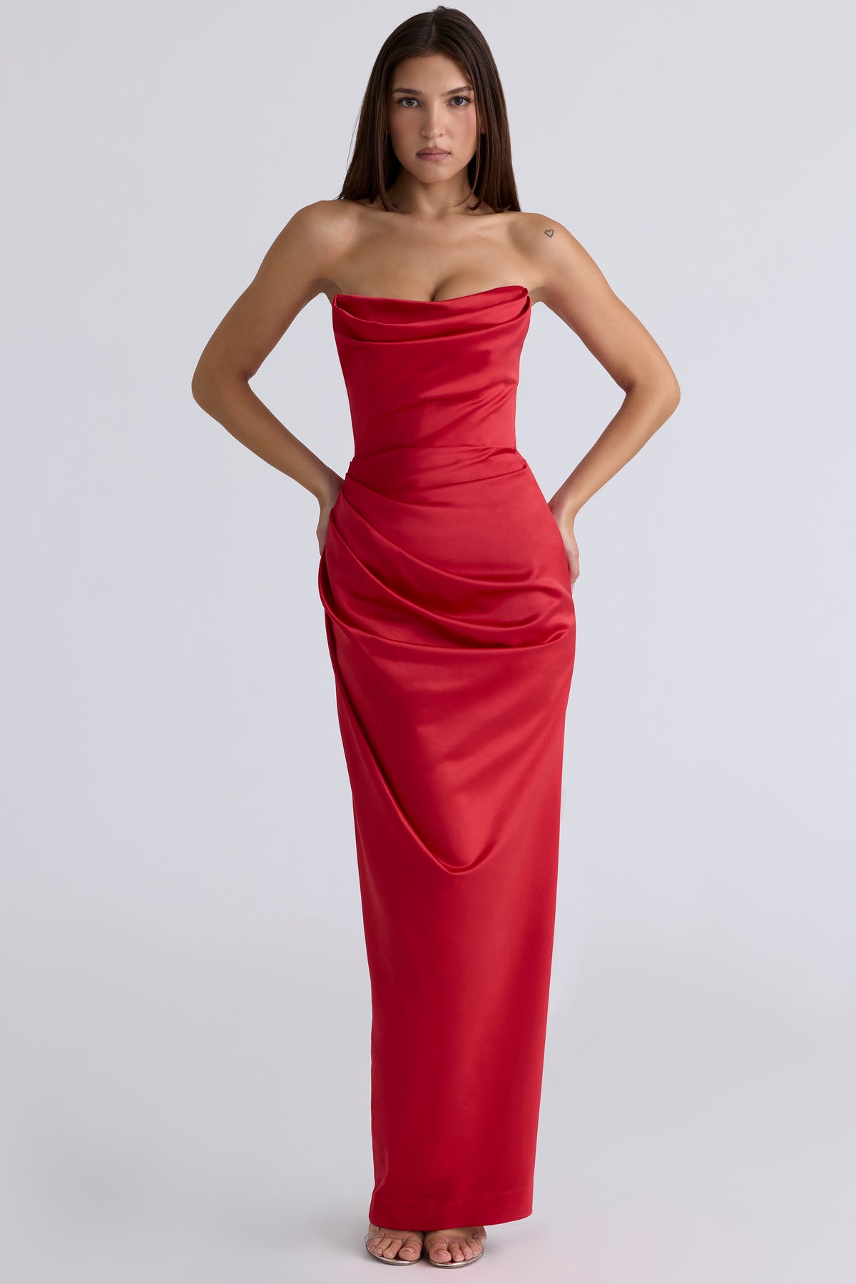 Adrienne Scarlet Satin Strapless Gown