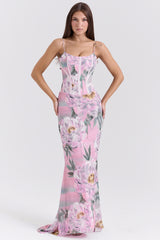 Antonina Pink Floral Corset Maxi Dress