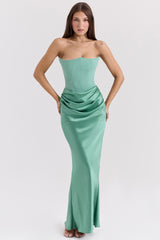 Persephone Jade Strapless Corset Maxi Dress