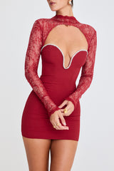Mistress Rocks Cranberry Crystal Trimmed Mini Dress - SALE