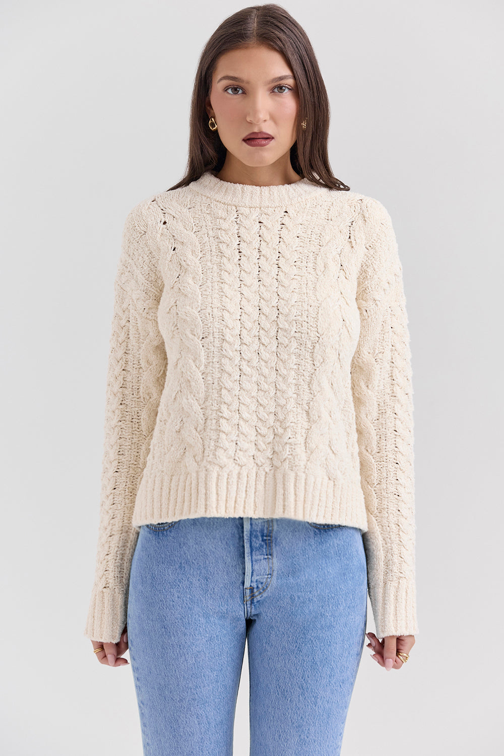 Jasper Cream Chunky Cable Knit Sweater - SALE