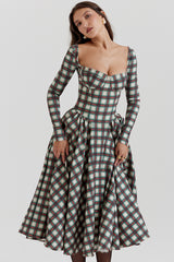 Eliza Red Tartan Corset Midi Dress