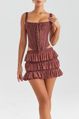 Mistress Rocks Coffee Bean Layered Mini Skirt - SALE