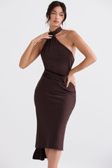 Angelina Chocolate Wrap Neck Midi Dress