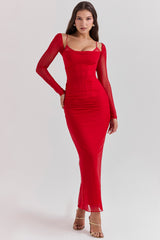 Katarina Scarlet Long Sleeve Maxi Dress