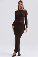 Sloane Chocolate Soft Cotton Boucle Maxi Skirt - SALE