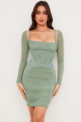 Freyja Green Gathered Corset Dress