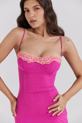 Aiza Raspberry Lace Trimmed Maxi Dress