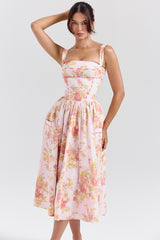 Vivien Peach Poppy Print Cotton Midi Sundress
