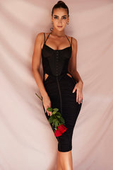 Maya Black Ruched Midi Dress