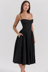 Samaria Black Corset Midi Dress