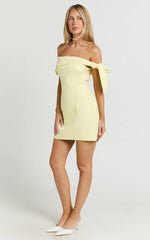 Cecilia Mini Dress Off Shoulder Tie Detail Dress in Lemon