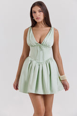 Emmeliette Pistachio Satin Mini Dress - SALE