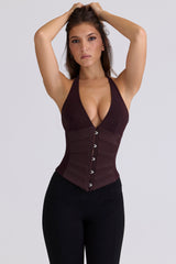 Lia Chocolat Satin Waist Cinch Corset Top