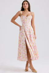 Clarabelle Pink Meadow Print Cotton Midi Sundress