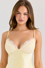 Felicity Butter Yellow Satin Bias Cut Midi Dress