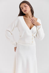 Rowan Ivory Wool Balloon Sleeve Wrap cardigan